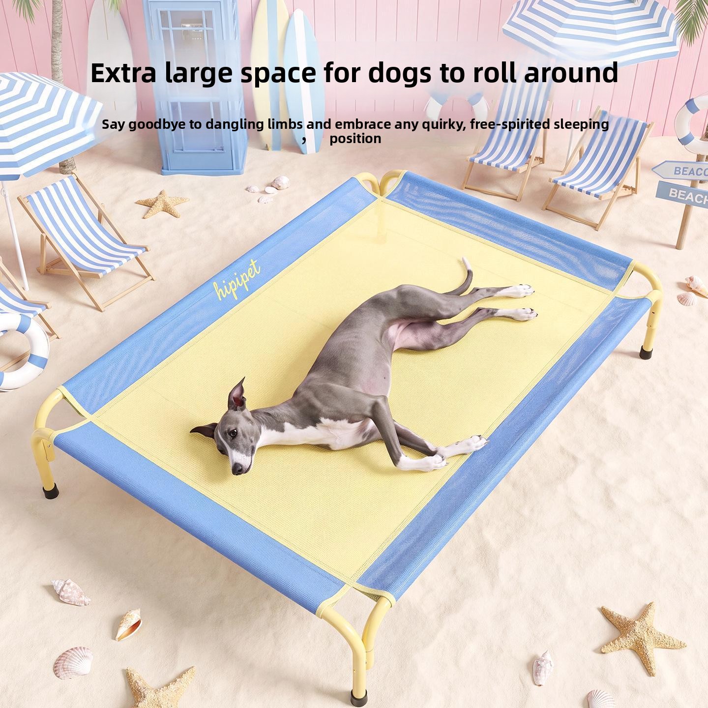 Outdoor Camping Dog Bed - เตียงนอนสัตว์เลี้ยงสีตัดกันโดปามีน เตียงนอนสุนัขขนาดใหญ่สำหรับตั้งแคมป์กลางแจ้ง กันความชื้น ระบายอากาศได้ดี พับเก็บได้รวดเร็ว พร้อมพนักพิง