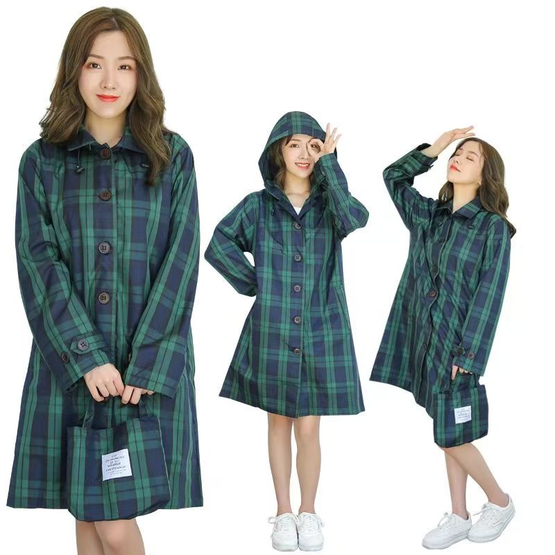 Camping Rain Poncho - เสื้อโค้ทกันฝนน้ำหนักเบาระบายอากาศได้ดีสำหรับผู้หญิงเสื้อกันฝนลายตารางสีเขียวกันน้ำสำหรับผู้ชาย