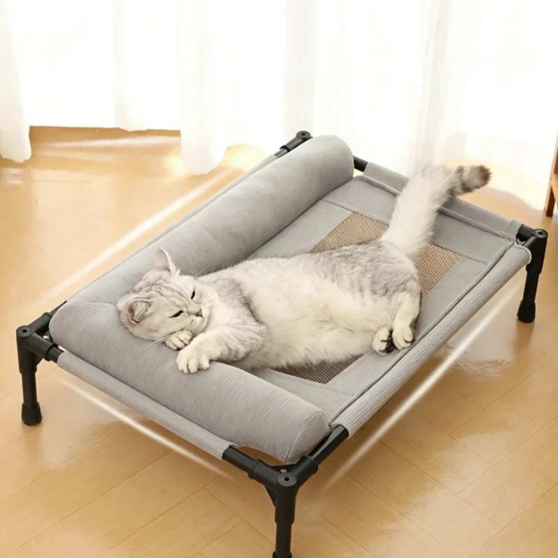 Outdoor Camping Dog Bed - เตียงนอนสุนัขแบบเย็นสบาย ตาข่ายระบายอากาศ ซักได้ เฟอร์นิเจอร์สัตว์เลี้ยง พร้อมหมอน สำหรับใช้กลางแจ้ง
