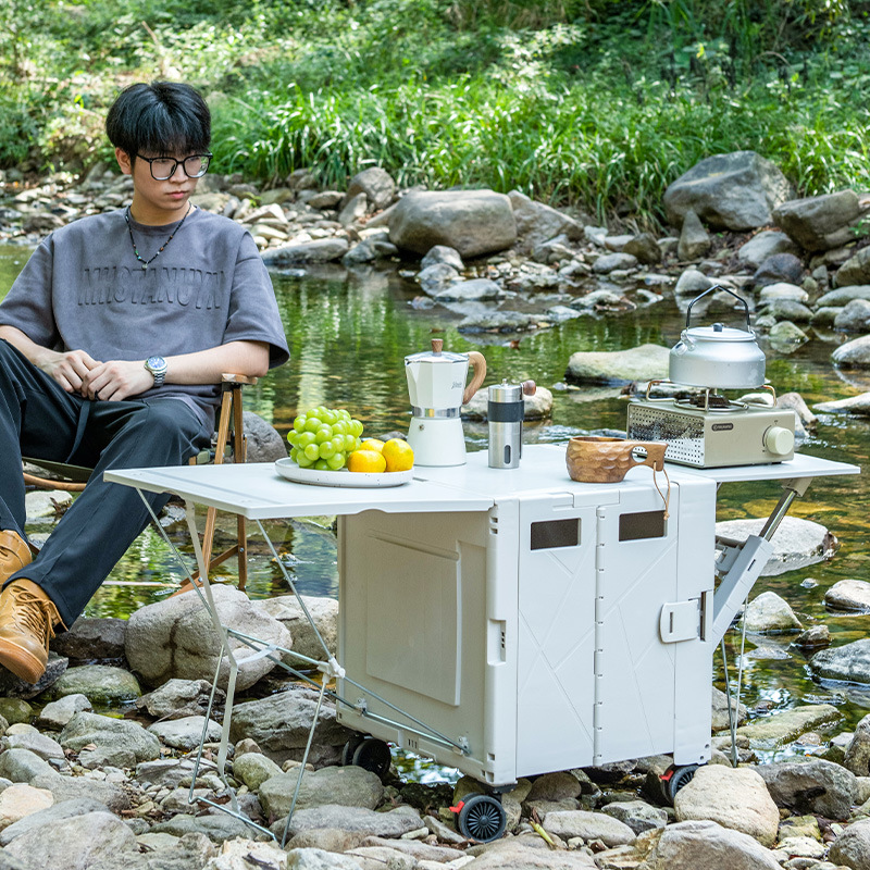 Outdoor Camping Trolley - รถเข็นพับได้สำหรับแคมป์ปิ้งและปิกนิกกลางแจ้ง รถเข็นช้อปปิ้งแบบพกพา สีขาว รุ่น LY55 ขายส่งข้ามพรมแดน