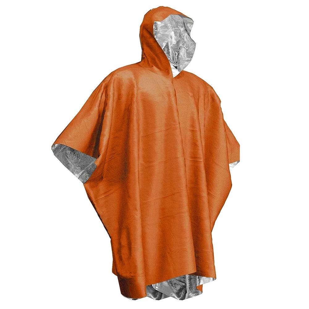 Camping Rain Poncho - เสื้อกันฝนสำหรับเดินป่าและท่องเที่ยว 1 ชิ้น เสื้อกันฝนฉุกเฉินแบบมีฮู้ดและแขนกันน้ำ สำหรับตั้งแคมป์ พร้อมคุณสมบัติสะท้อนความร้อน