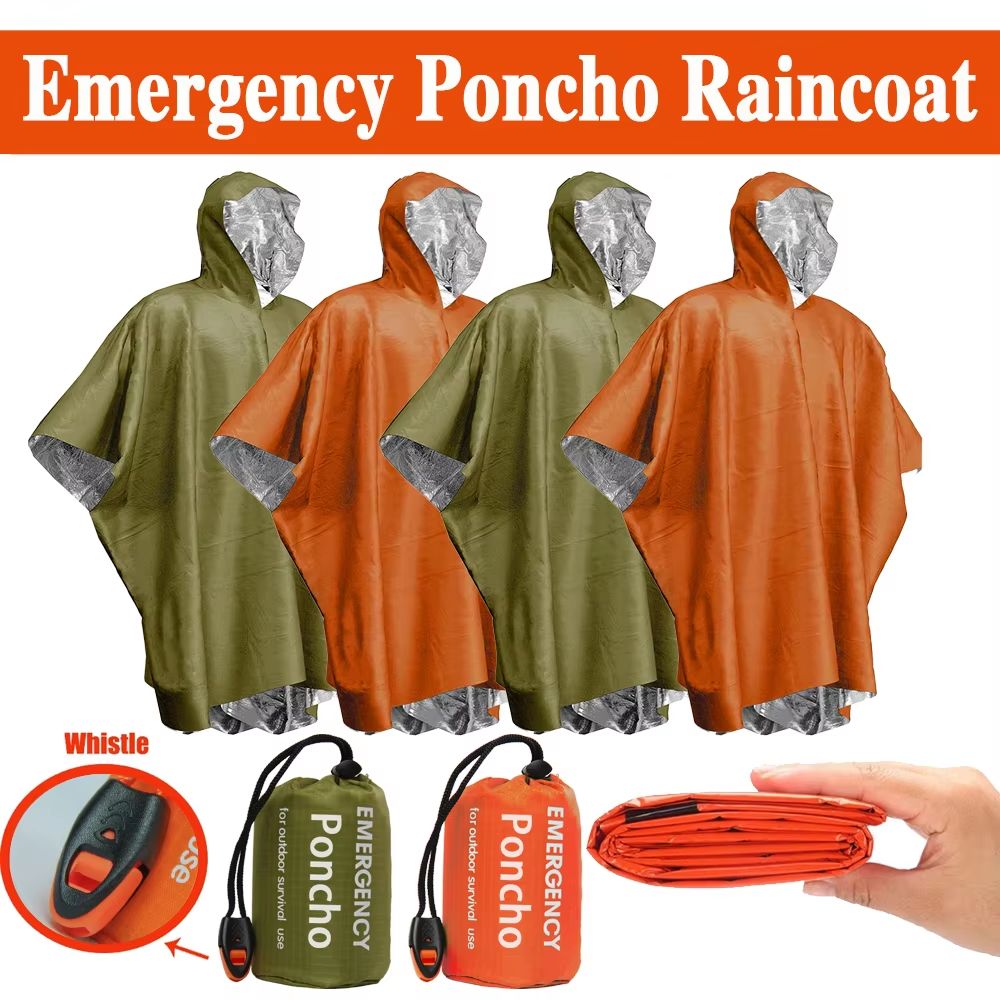 Camping Rain Poncho - เสื้อกันฝนฉุกเฉิน ผ้าห่มกันความร้อน เสื้อกันฝนกันน้ำ อุปกรณ์เอาตัวรอดกลางแจ้ง อุปกรณ์เอาตัวรอดสำหรับการตั้งแคมป์