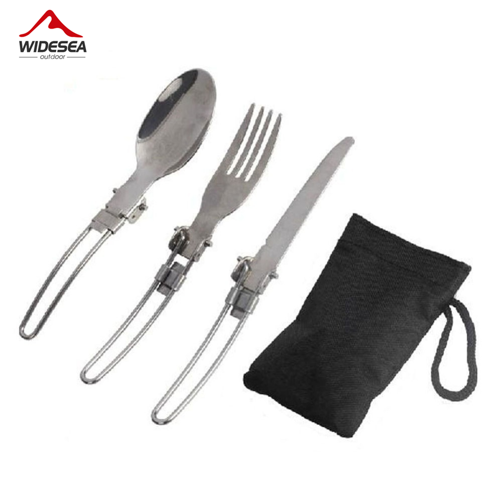 Outdoor Camping Dining Set - ชุดช้อนส้อมมีดสแตนเลสแบบพับได้ 3 ชิ้น 1 ชุด สำหรับพกพา