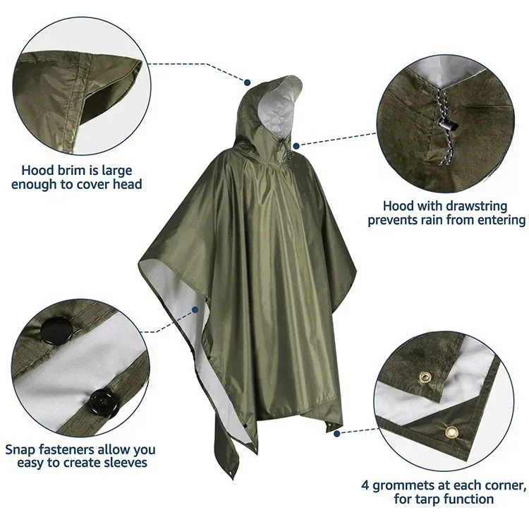เสื้อกันฝนแบบมีฮู้ดกันน้ำ 3-in - Camping Rain Poncho บทวิจารณ์และราคา
